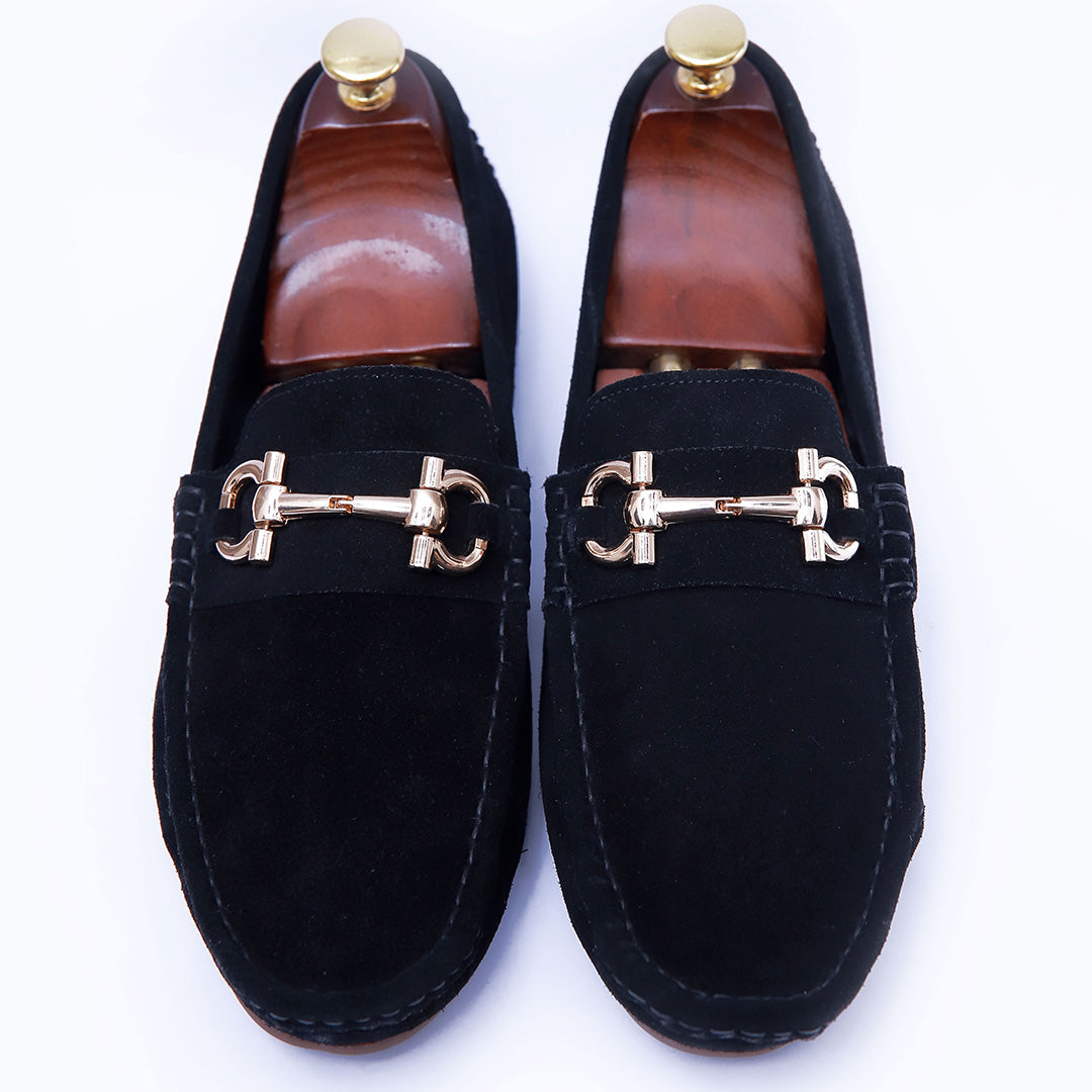 Leather Loafer Suede Black - PL01