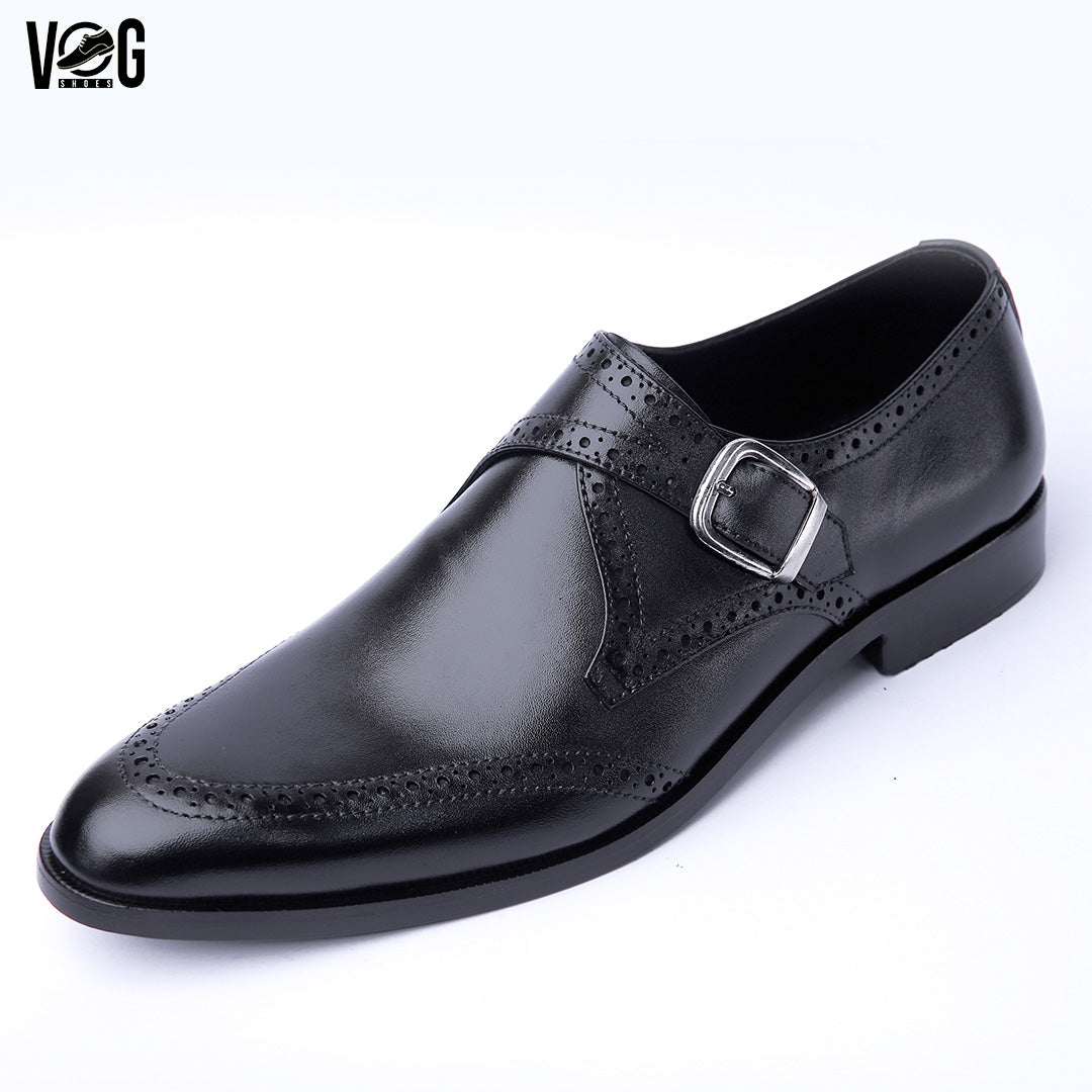 Single Monk - Black - Premium Leather Shoes - P28