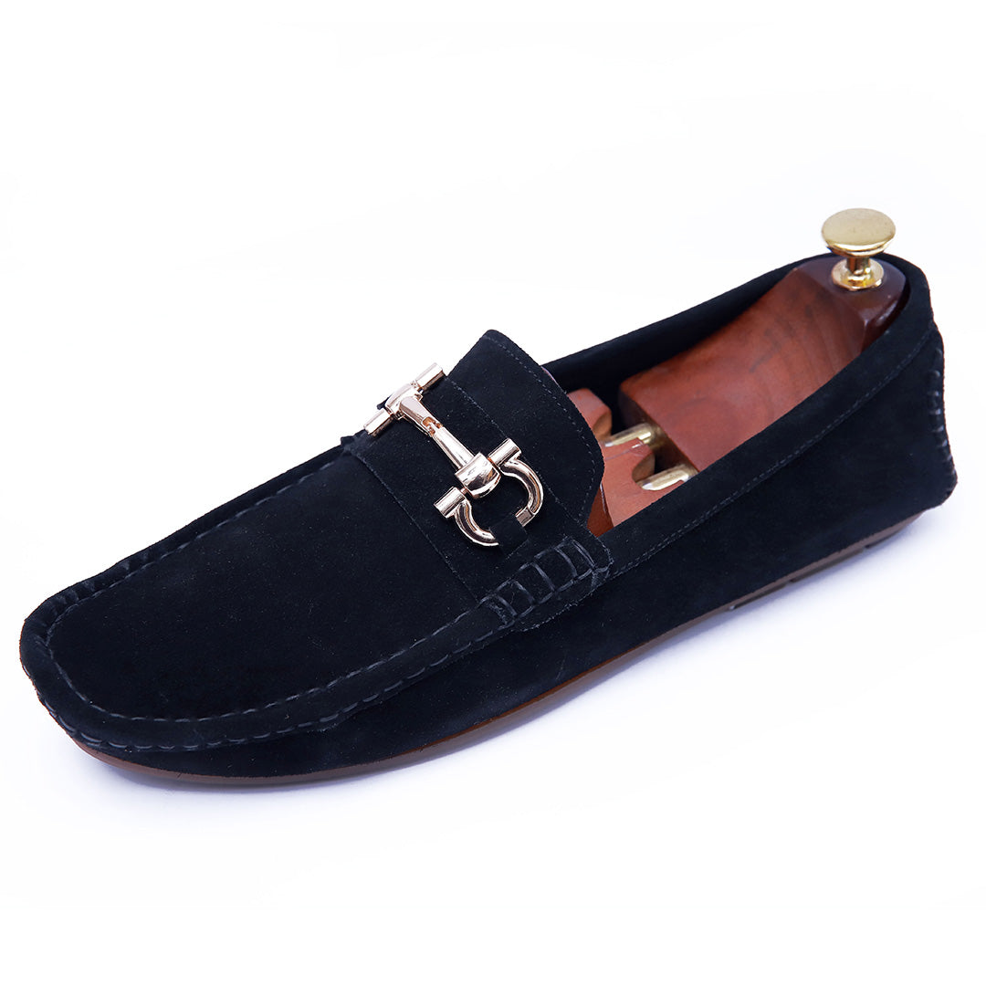 Leather Loafer Suede Black - PL01