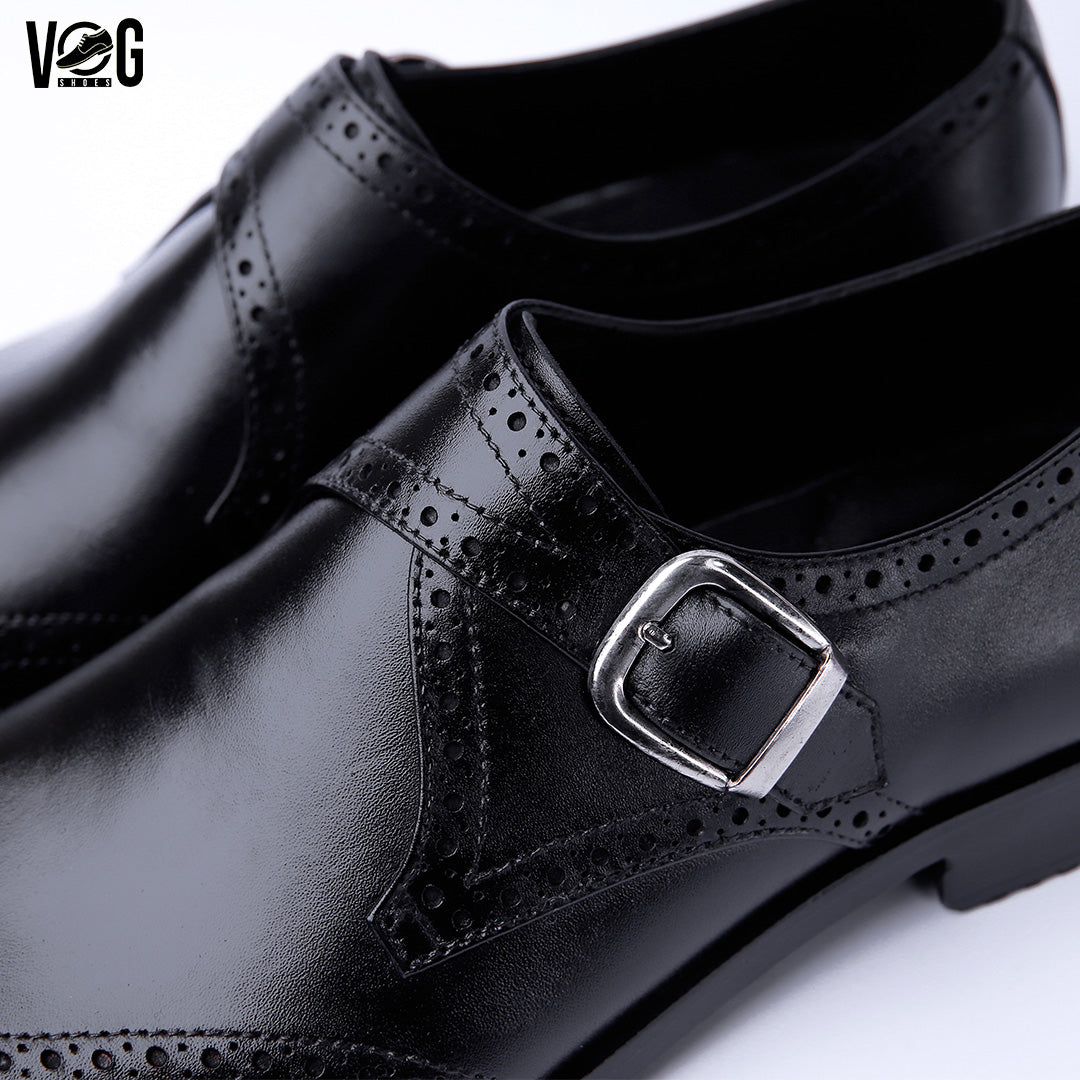 Single Monk - Black - Premium Leather Shoes - P28